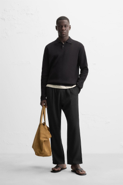 ZARA МЯГКОЕ ТРИКОТАЖНОЕ ПОЛО, ЧЕРНЫЙ