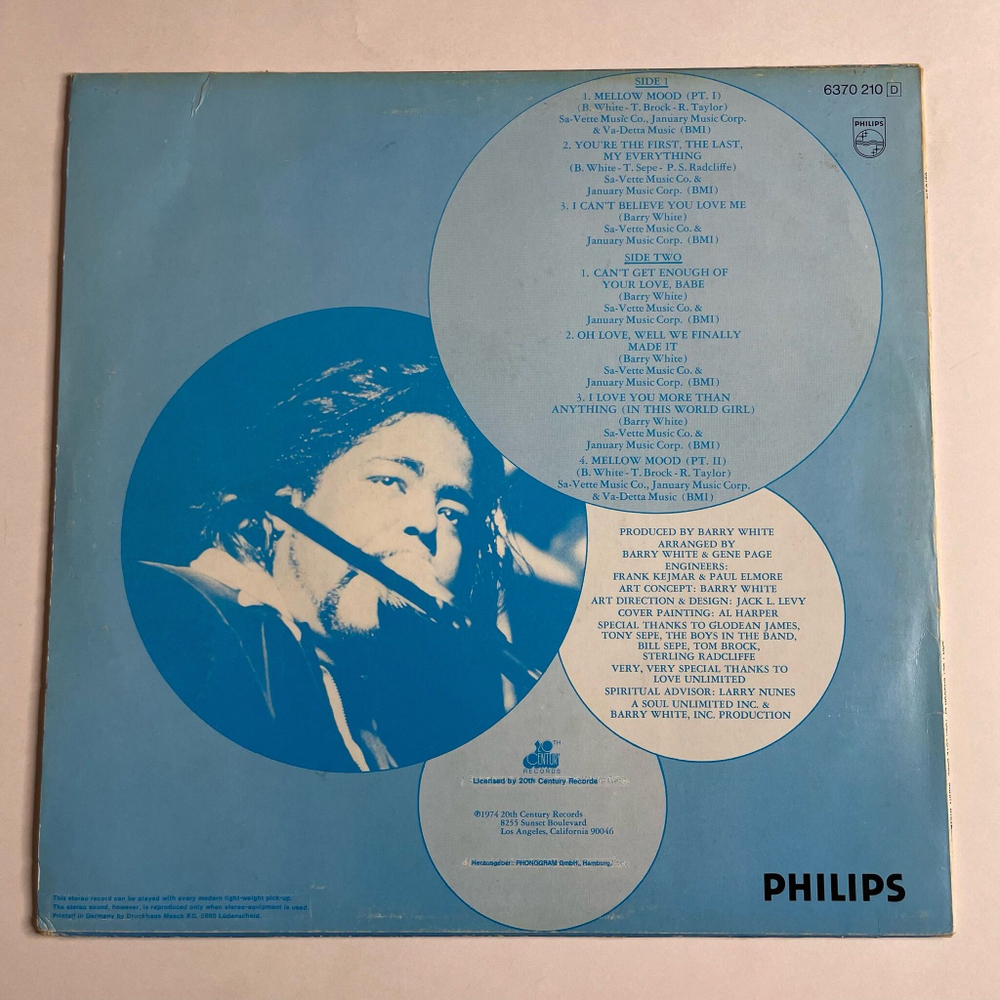 Винтажная виниловая пластинка LP Barry White Can't Get Enough (Germany 1974) Mellow Mood