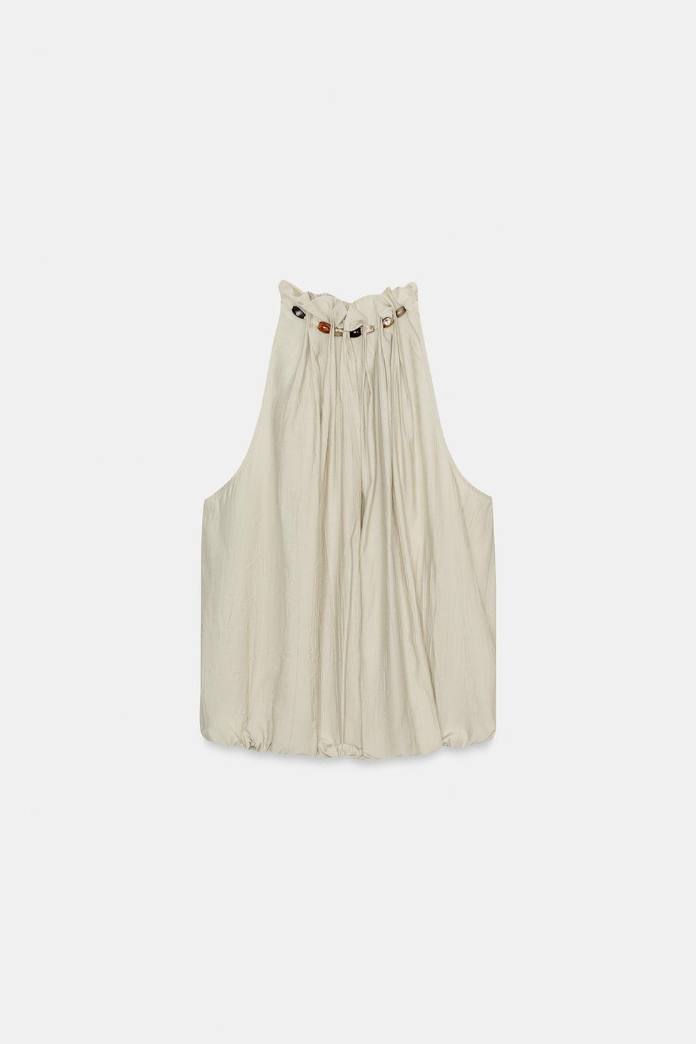 ZARA ТОП С ГОРЛОВИНОЙ ХАЛТЕР И БУСИНАМИ, ЭКРЮ