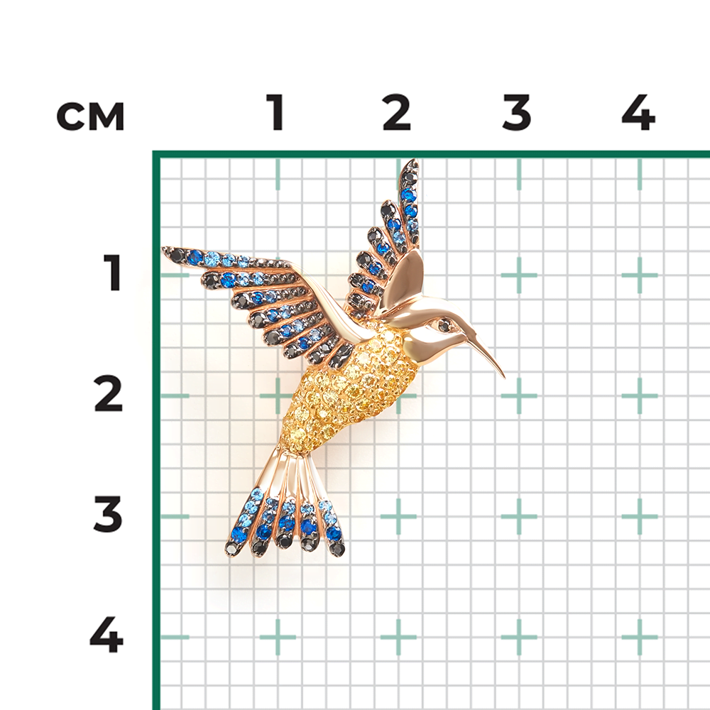 Брошь «Колибри» из красного золота с фианитами