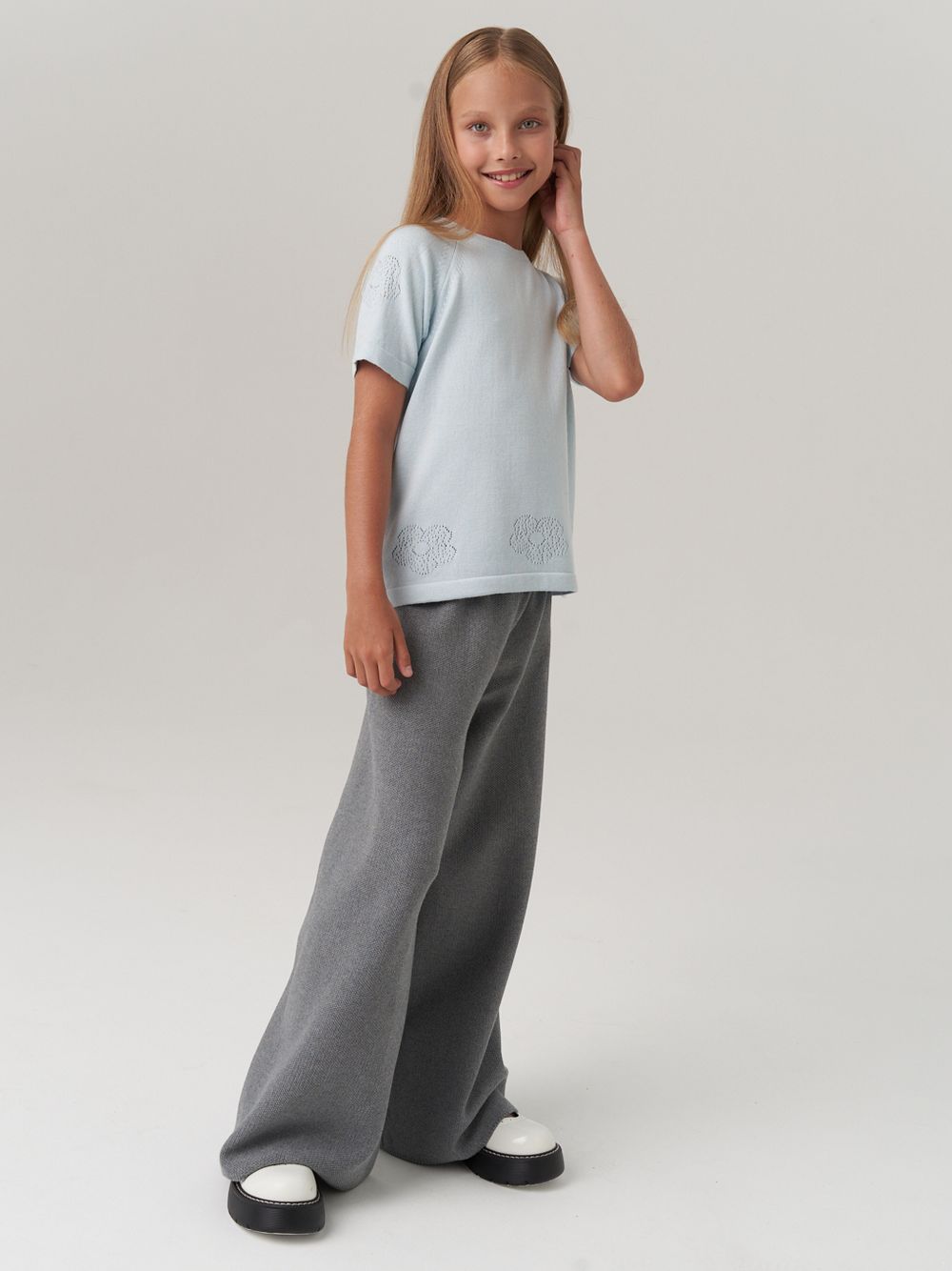 Джемпер для девочки с коротким рукавом AT1083 голубой