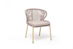 "Милан" стул плетеный из роупа, каркас алюминий (RAL1001), роуп бежевый круглый, ткань бежевая