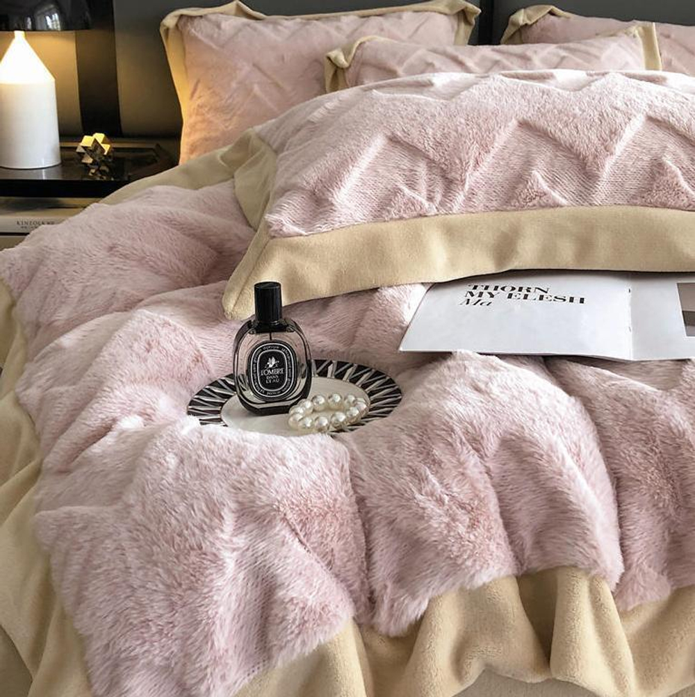 Постельное белье ЕВРО (двуспалка) Велюр Розовый