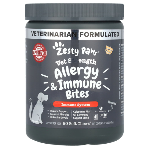 Zesty Paws, Vet Strength Allergy & Immune Bites, для собак, для всех возрастов, копченый сыр, 90 жевательных таблеток, 360 г (12,6 унции)