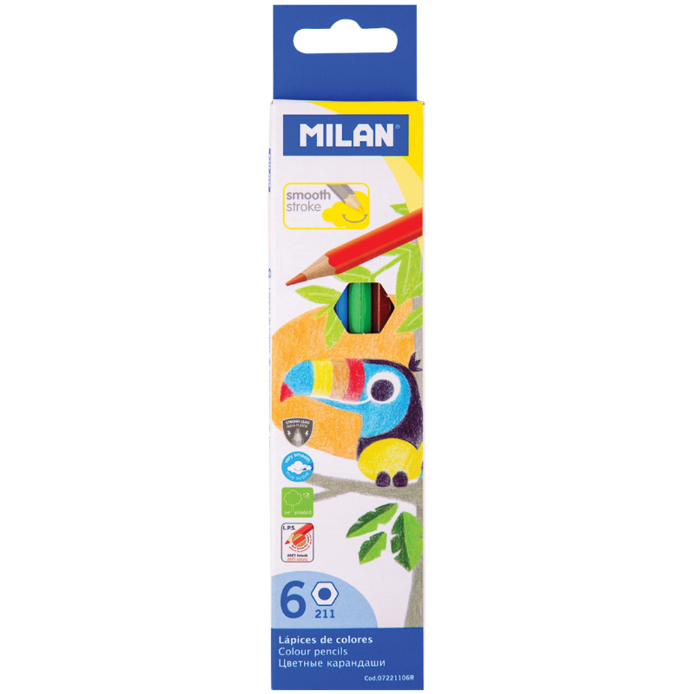 Карандаши Milan "211", 06цв., заточен., картон, европодвес