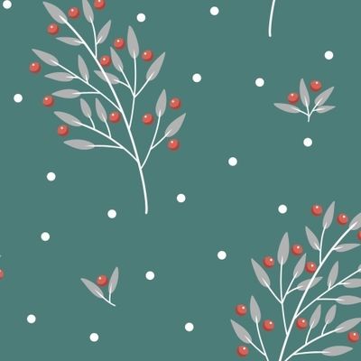 Веточка с красными ягодами (зеленый фон)