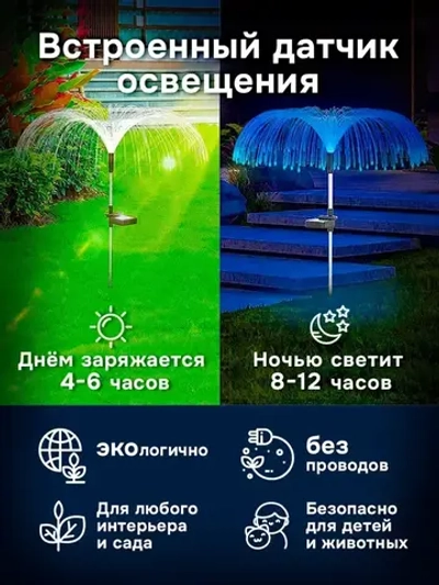 Светильник садовый на солнечной батарее уличный Медуза, 2 шт.