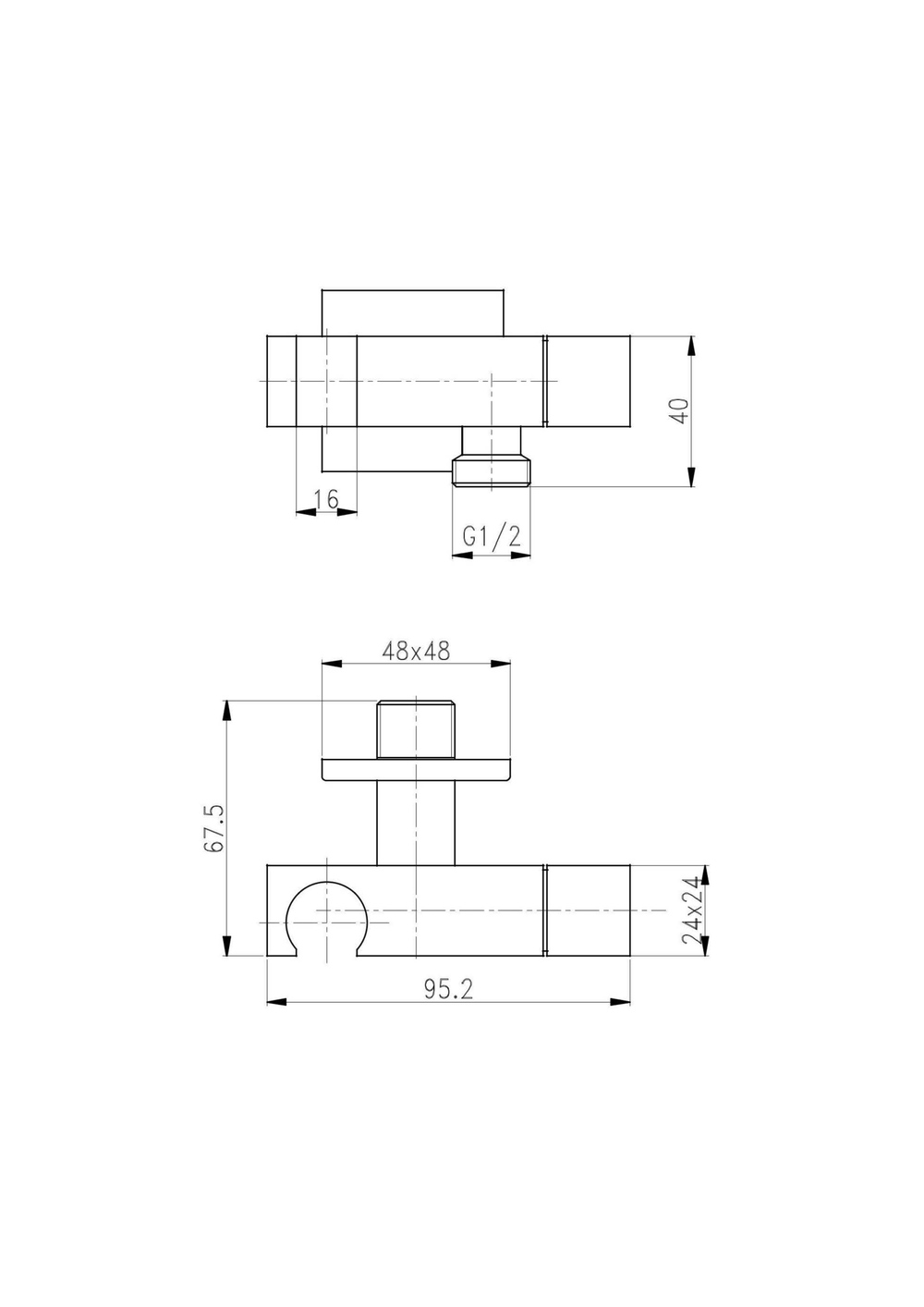 Запорный вентиль UN, фланец 48 мм, матовый черный, ST-UN9257-BM