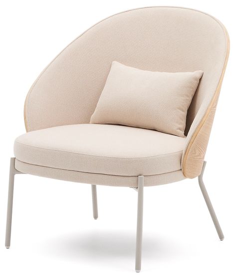 Кресло Eamy бежевая синель, ясеневый шпон и бежевый металл