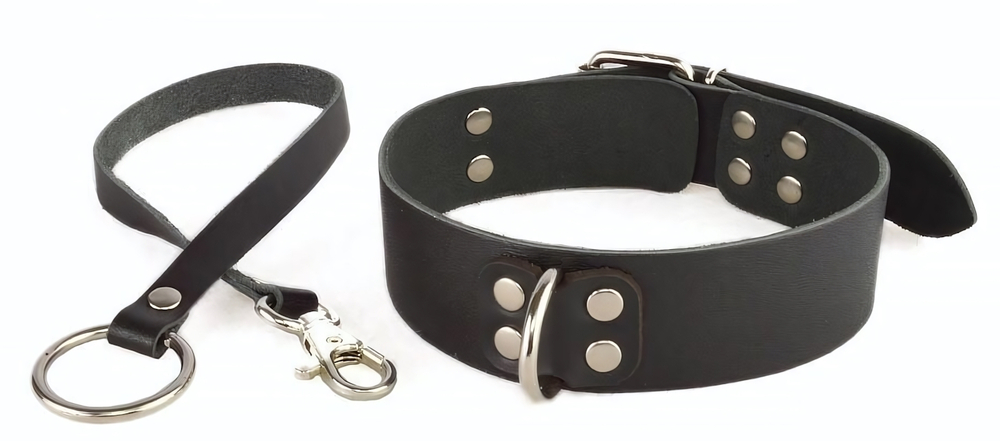 Черный ошейник Новичок с поводком (Цвет: черный)