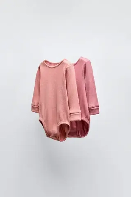 ZARA НАБОР ИЗ ДВУХ БОДИ С ВАФЕЛЬНЫМ УЗОРОМ, МЯГКИЙ РОЗОВЫЙ
