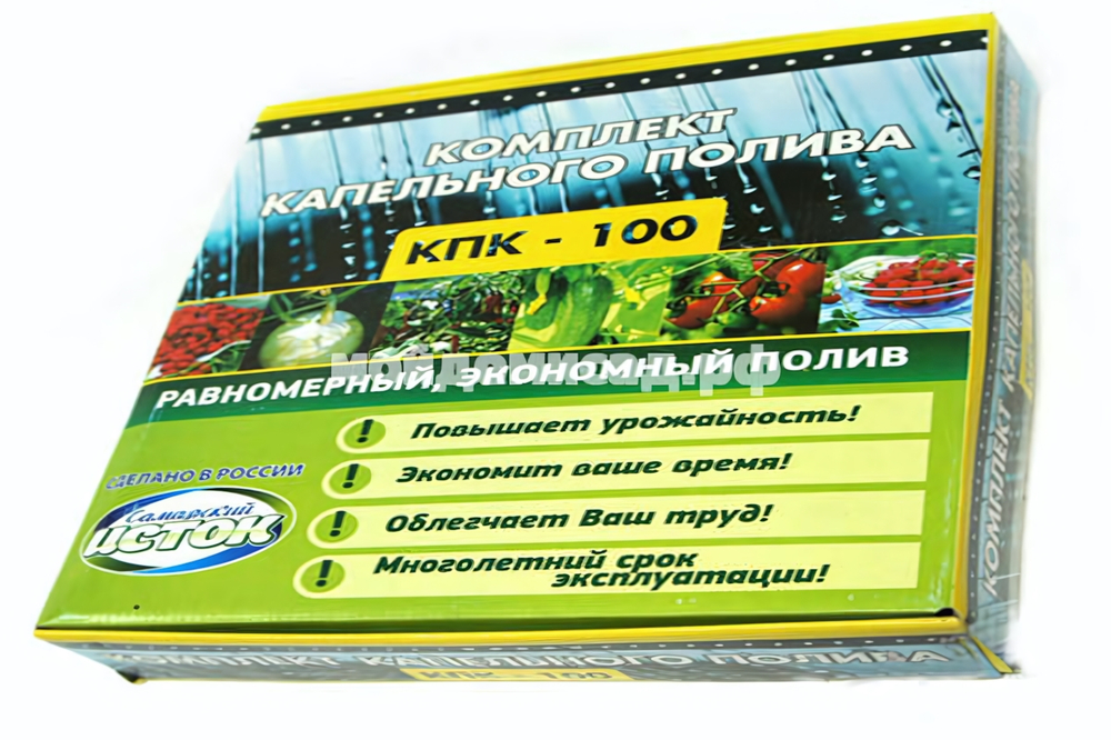 Капельный полив ИСТОК КПК-100 от емкости, длина шланга 100 м (комплект: фильтр, переходник, тройник, уголок, кольцо, капельная лента)