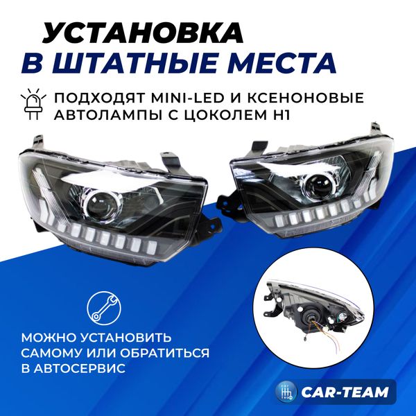 Фары Лада Гранта FL передние в стиле AUDI круглые би линзы без ангельских глазок, хром маска