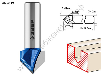 ЗУБР 19x17,5мм, угол 90°мм, фреза пазовая галтельная V-образная