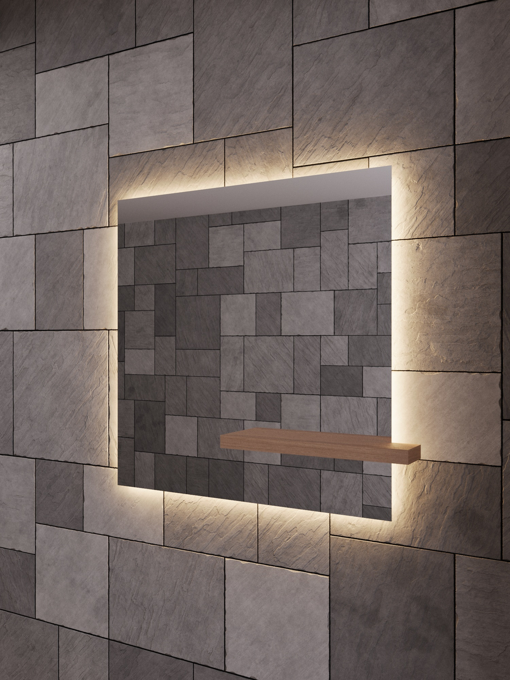 Зеркало с полкой для ванной комнаты. LED подсветка.