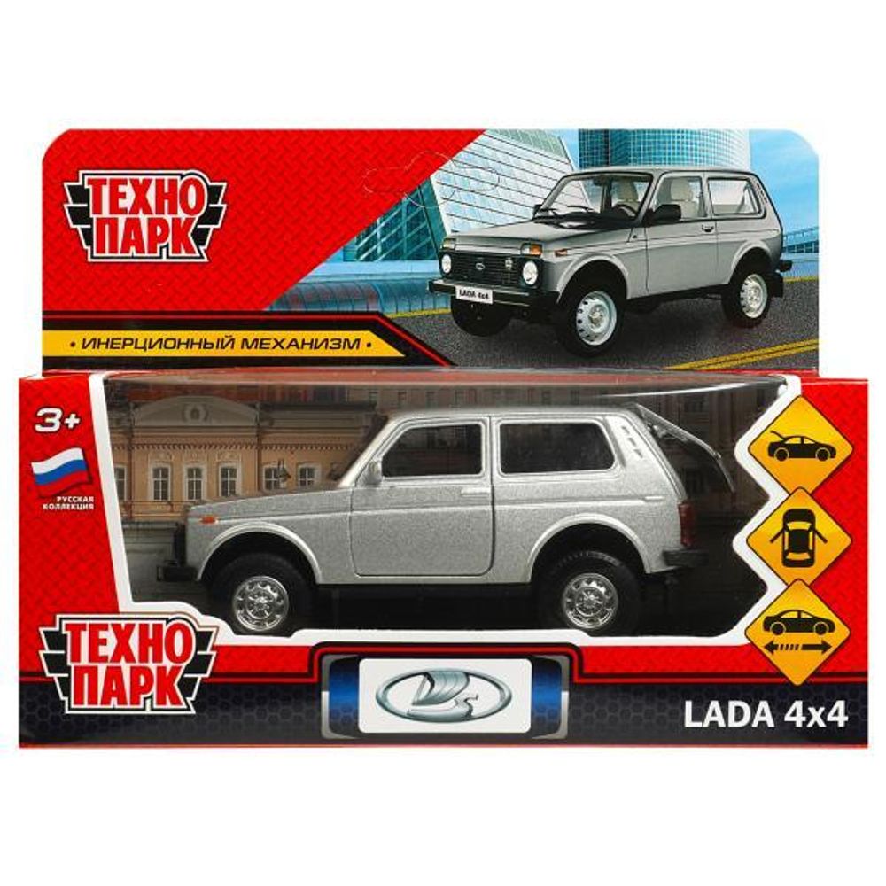Модель ин. мет. "LADA 4x4" 12см. двери, багаж, серебристый, коробка LADA4X4-12-SR (Технопарк)
