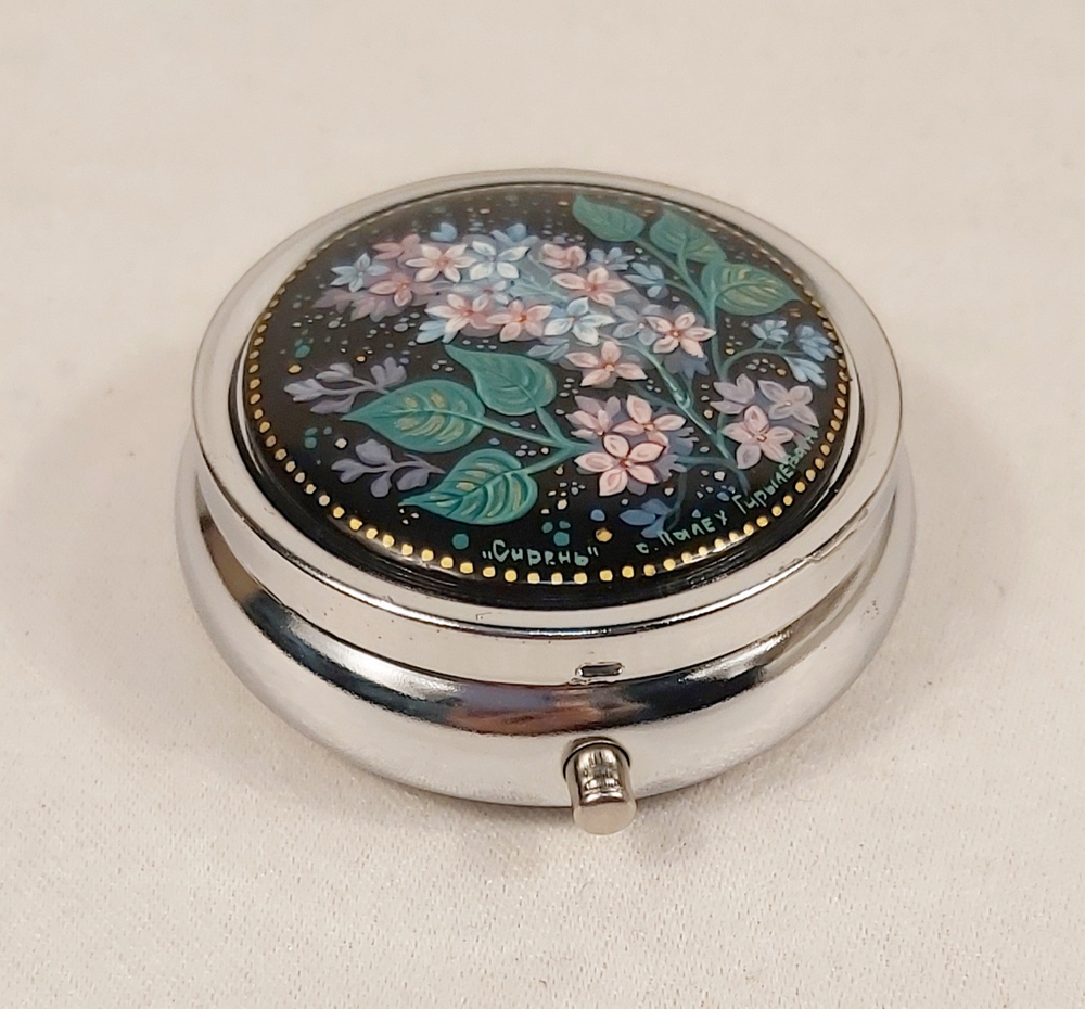 Таблетница с ручной росписью Палех "Сирень"
