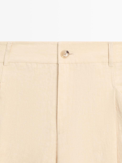 Massimo Dutti Льняные брюки с широкими штанинами и карманами, песочный