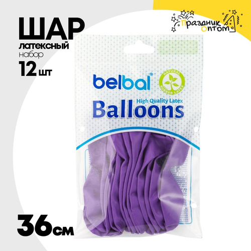 Шар латексный Экстра Набор 12 шт Пастель 36 см (Фиолетовый)