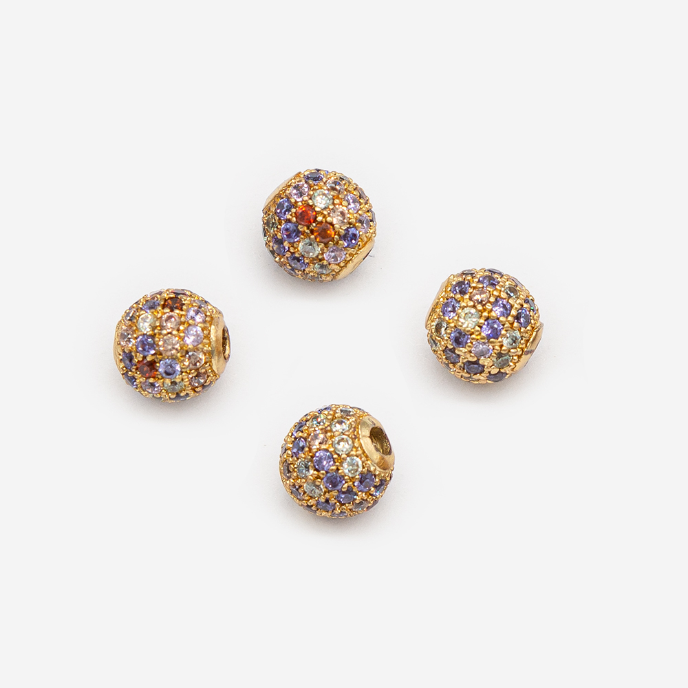 Бусина с разноцветными фианитами, 6мм, позолота