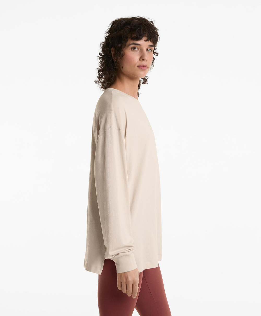 Oysho Длинная футболка из смесового хлопка, овсяный