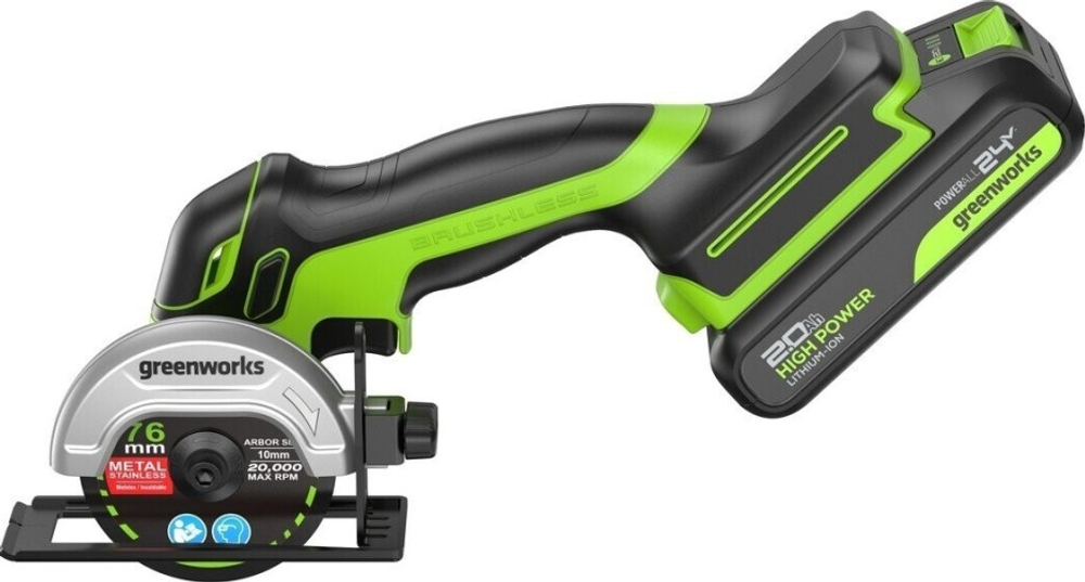 Угловая шлифмашина аккумуляторная GREENWORKS GD24UCS 24V, АКБ 2Ач и ЗУ 3402007CUA