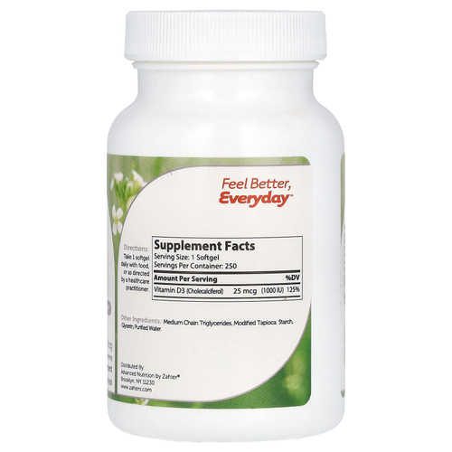 Zahler, витамин D3, 25 мкг (1000 МЕ), 250 капсул