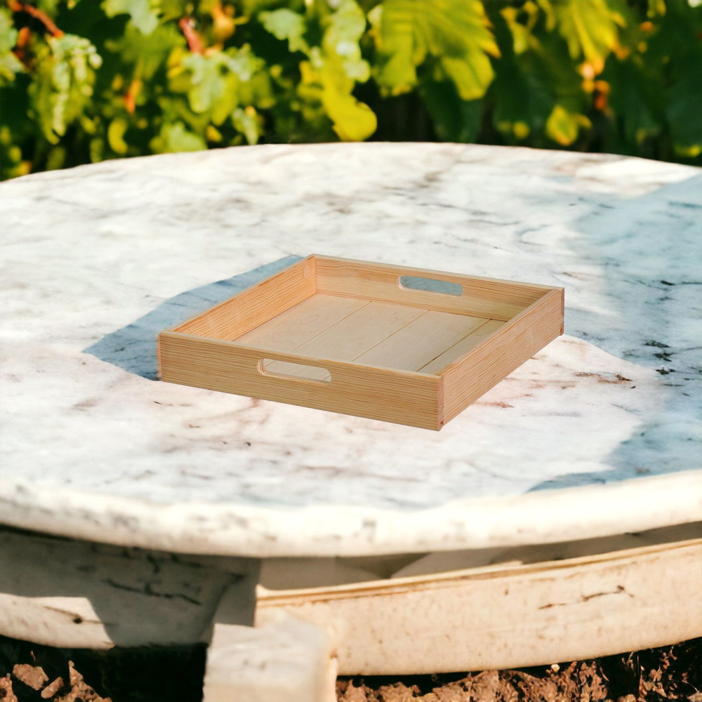 Столик-поднос деревянный 38х38 см Флоутард, декоративный поднос для кухни, столик для завтрака из массива сосны, разборный, в натуральной отделке