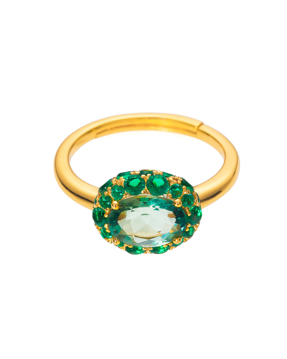 Кольцо центральный зеленый камень, окантовка