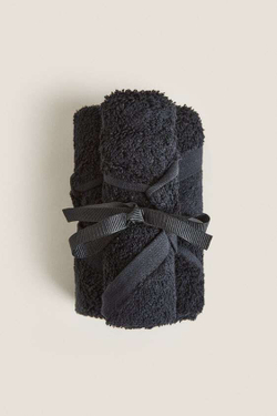 ZARA HOME ХЛОПКОВОЕ ПОЛОТЕНЦЕ (НАБОР ИЗ 3 ШТУК), ЧЕРНЫЙ