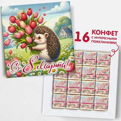Подарочный набор конфет 8 марта, Ежик, 16шт, шокобокс