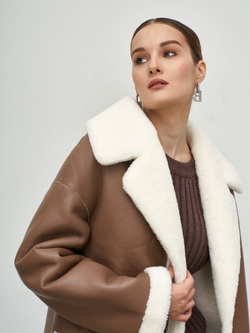 Двусторонняя дубленка из овечьей шерсти тедди чебурашка, капучино, SilverFox