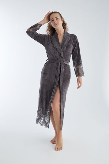 Халат женский велюровый Kleopatra 0383 антрацит NUSA Турция
