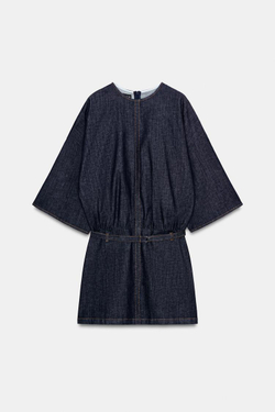 ZARA КОРОТКОЕ ДЖИНСОВОЕ ПЛАТЬЕ Z1975 С РЕМНЕМ, СИНИЙ