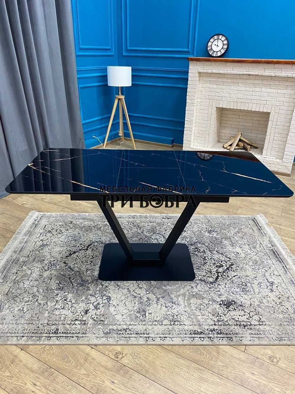 Кухонный раздвижной стол "Леон", черный мрамор