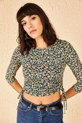 Qadın üçün çiçəkli, göy bluz 10601012