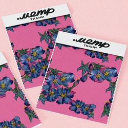 Ткань мембрана синяя цветочная вышивка