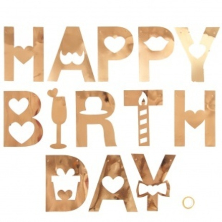 Гирлянда Happy Birthday (резные сердца), Розовое Золото, Металлик, 200 см, 1 упак.