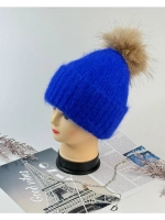 шапка ангора с меховым помпоном зимняя пушистая стильная