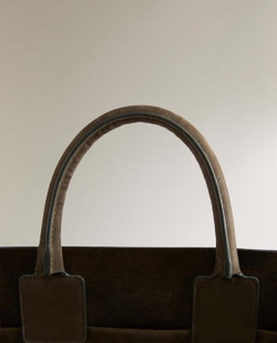 ZARA HOME МИНИ-СУМКА-ТОУТ ИЗ НУБУКОВОЙ КОЖИ, ЗЕЛЕНЫЙ