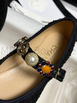 Шерстяные балетки Chanel Mary Janes черного цвета