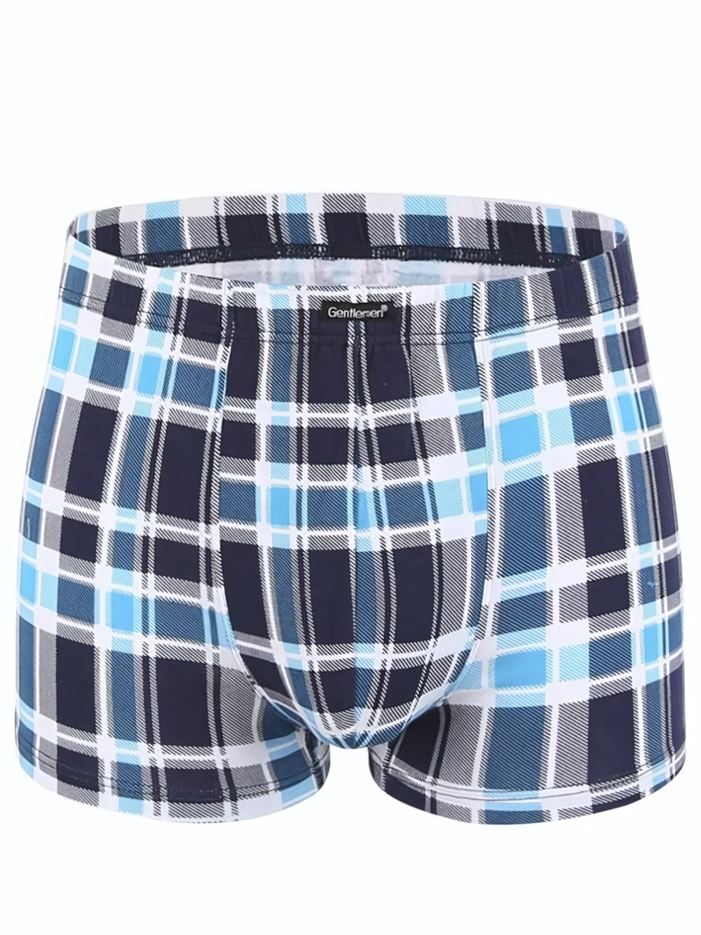 Мужские хлопковые трусы-боксеры в клетку (Размер: XL) (Цвет: синий с голубым)