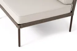 "Канны" угловой модуль плетеный из роупа, каркас алюминий коричневый (RAL8016) муар, роуп коричневый круглый, ткань бежевая 035