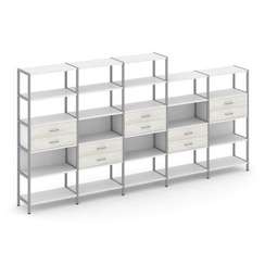 Shelf System Пятисекционный стеллаж пятиярусный с ящиками SN.STM-551 Белый/Дуб Наварра/Металл Серый