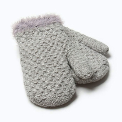 Варежки на иск.меху с опушкой 15 см серый 9614099, 1 шт.