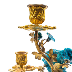 Каминный гарнитур. Часы и пара канделябров Людовика XV -Рокайль. Фарфор, бронза Франция. Кон.VIII в.