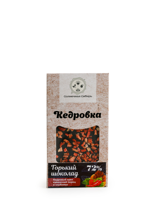 Шоколад горький "с Кедровым орехом, перцем и клубникой" / Кедровка / 100 гр / Солнечная Сибирь