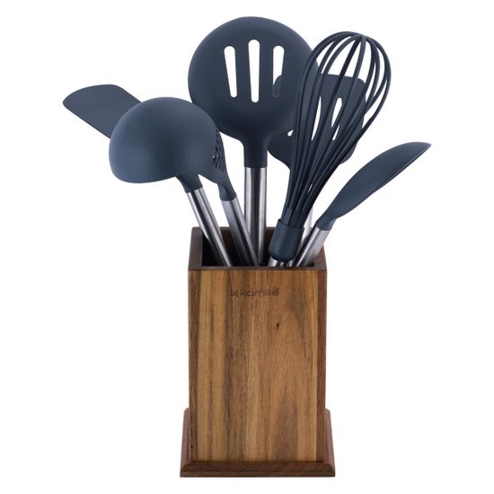 Набор кухонных принадлежностей 7 предметов Kamille KM 5034 из нейлона с деревянной подставкой