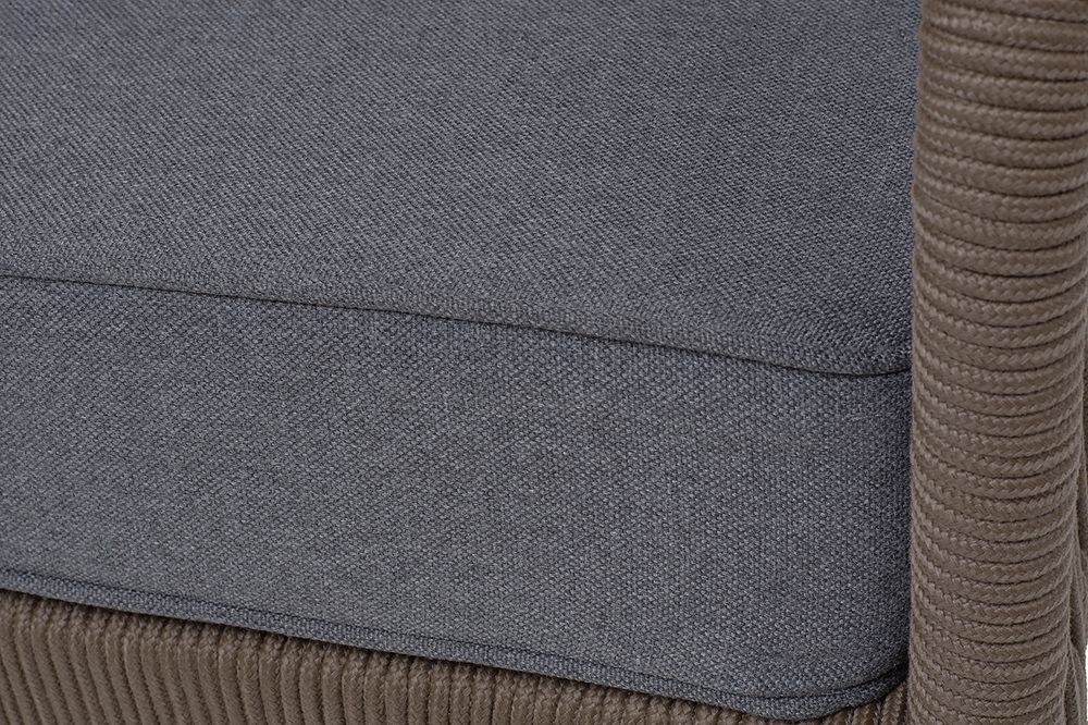 "Канны" диван 3-местный плетеный из роупа, каркас алюминий коричневый (RAL8016) муар, роуп коричневый круглый, ткань темно-серая 027