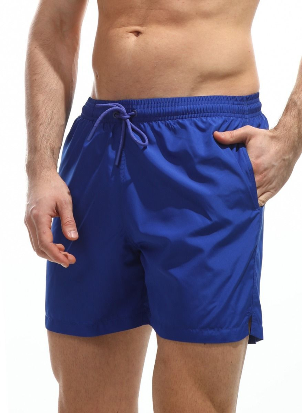 Однотонные пляжные шорты средней длины (Размер: XL) (Цвет: синий)